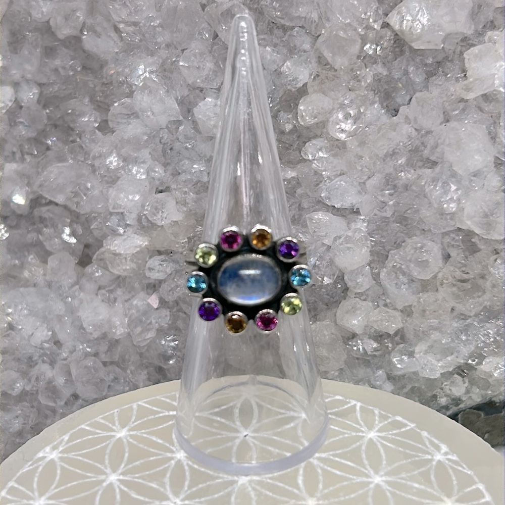 Vintage Rainbow Moonstone Nicky Butler Ring 925